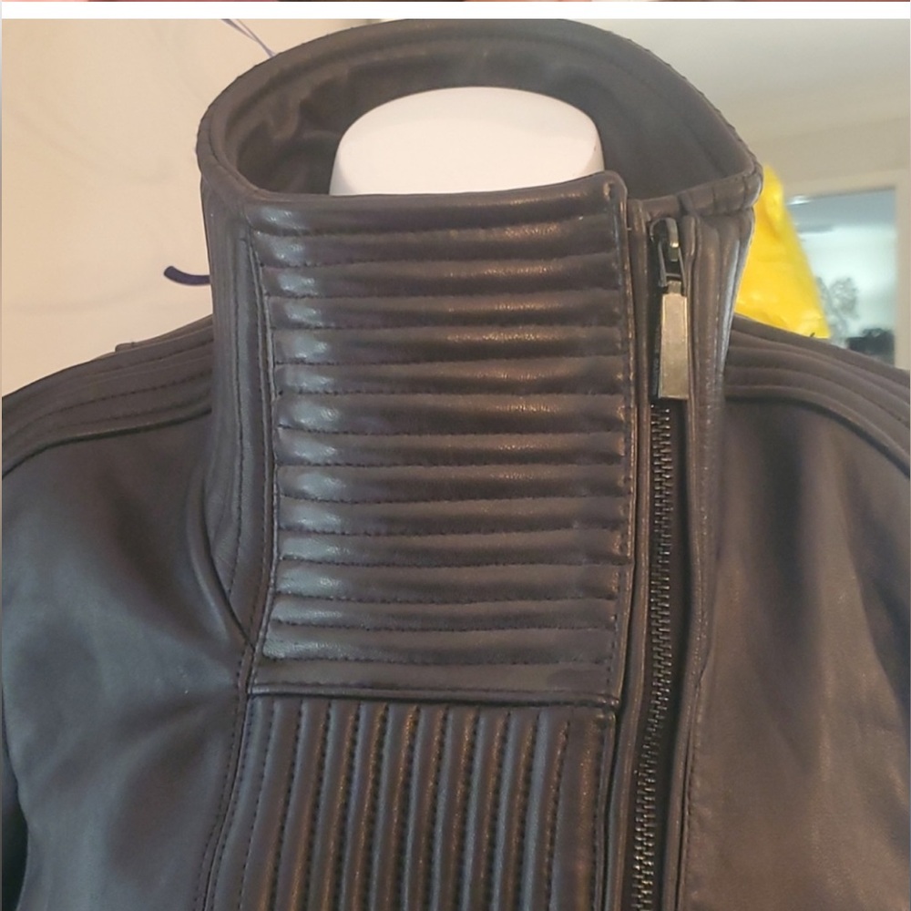 Vince Camuto Black Genuine Lambskin Quilted Leather Moto Jacket Size Large - Picture 7 of 15